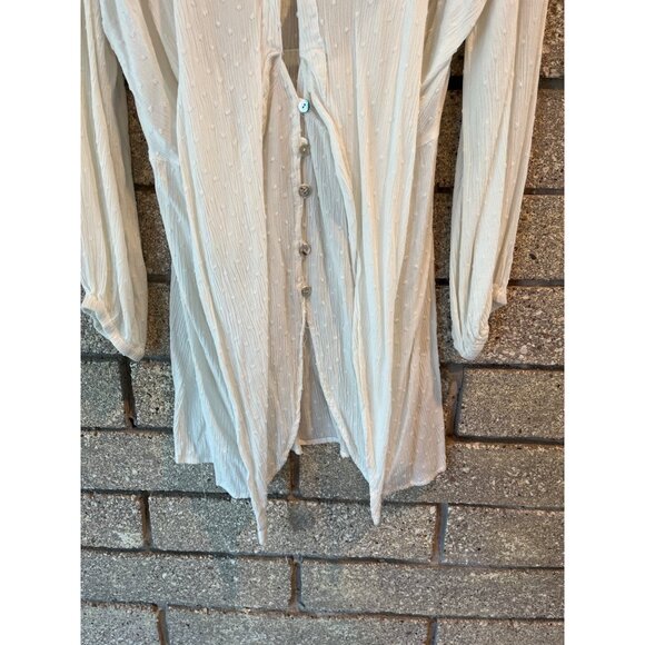 Tie-Front White Textured Dotted Button-Down Blouse By Surf Gypsy Lightweight & S - Picture 9 of 11